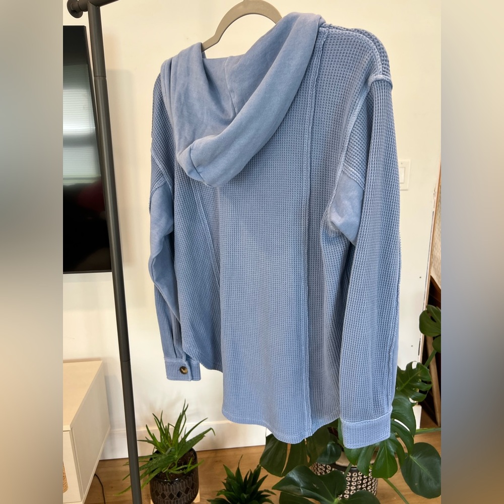 NWT Women’s AMERICAN EAGLE Waffle Oversize Button Cotton Blend Hoodie ~ XS - Picture 2 of 5